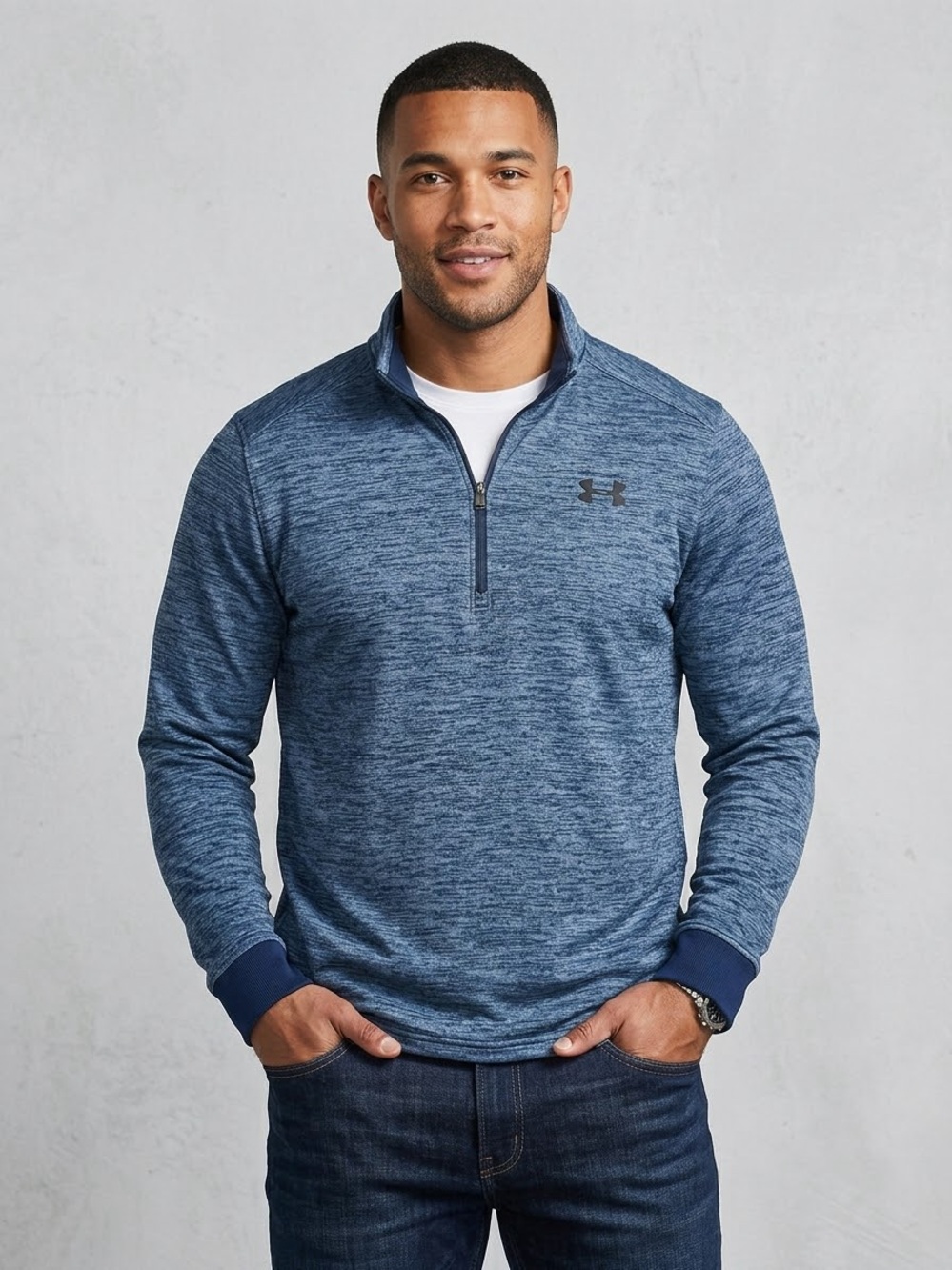 Under Armour Men’s Heathered Navy Quarter-Zip Performance Pullover, Size Small